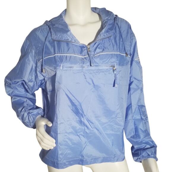 Vintage Ralph Lauren Polo Jeans Blue Nylon Windbreaker Hoodie Jacket M - Picture 1 of 7